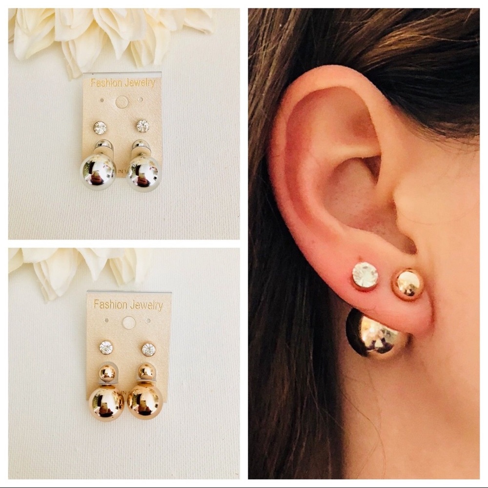 Women’s earrings set double sided Ball gold silver